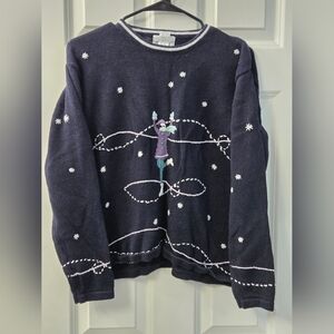 Christopher & Banks hand-embroidered winter ice skater sweater Size L